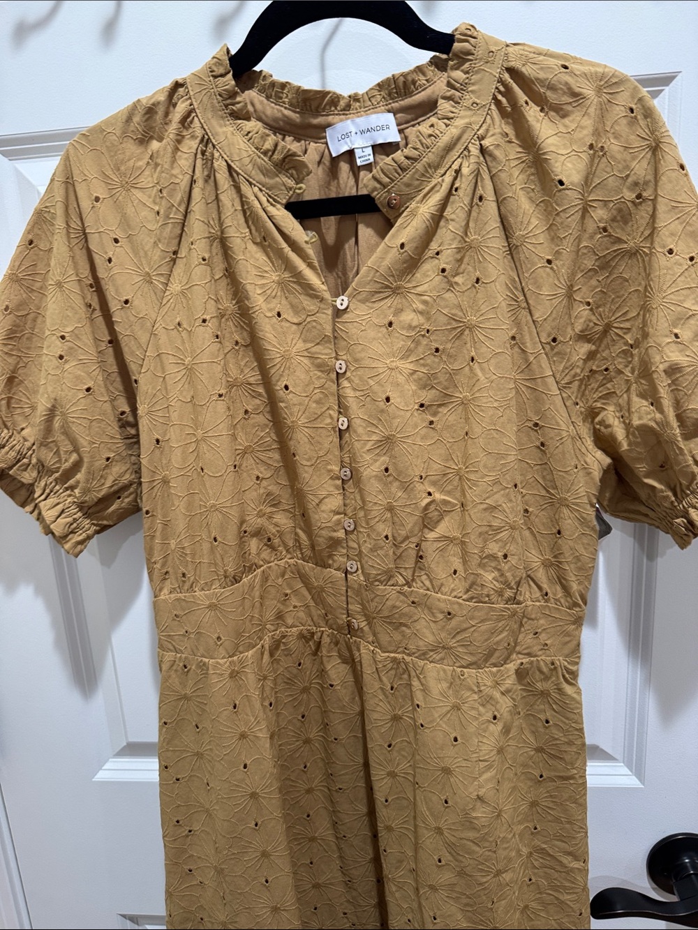 Lost + Wander Mustard Eyelet Midi Dress - Picture 2 of 10